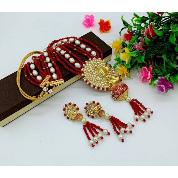 Meenakari Red Necklace -jodha Akbar Faceted Coral Red Beaded Necklace-rani Haar -bridesmaid Pearl Necklace Set -lord Krishna Kundan Necklace | Save 33% - Rajasthan Living 5
