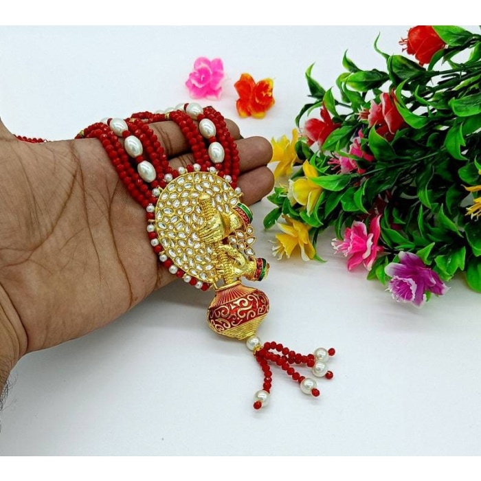 Meenakari Red Necklace -jodha Akbar Faceted Coral Red Beaded Necklace-rani Haar -bridesmaid Pearl Necklace Set -lord Krishna Kundan Necklace | Save 33% - Rajasthan Living 11