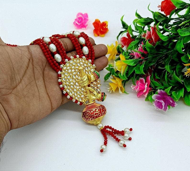 Meenakari Red Necklace -jodha Akbar Faceted Coral Red Beaded Necklace-rani Haar -bridesmaid Pearl Necklace Set -lord Krishna Kundan Necklace | Save 33% - Rajasthan Living 19