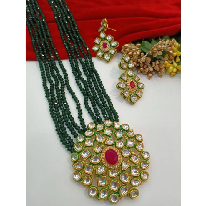 Traditional Indian Necklace . Kundan Polki Set . Beaded Necklace With Polki Pendent . Ethnic Indian Necklace . Party Wear Necklace . Woman | Save 33% - Rajasthan Living 6