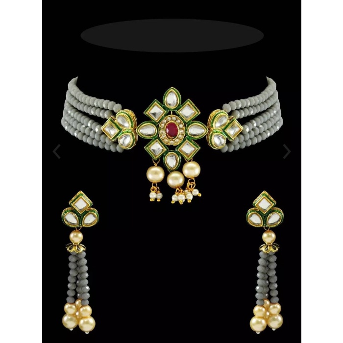 Beautiful Indian Kundan Choker/ Indian Jewelry/ Indian Necklace/ Indian Choker/ Indian Wedding Necklace Set/ Kundan Choker/ Gray Choker Set | Save 33% - Rajasthan Living 5
