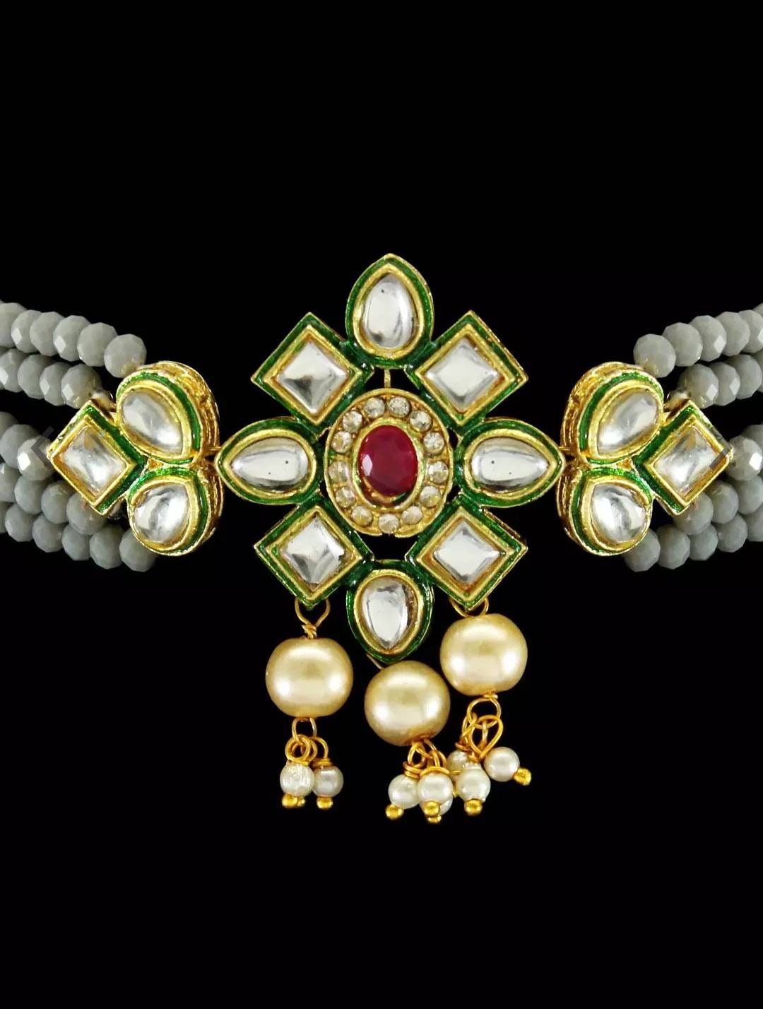 Beautiful Indian Kundan Choker/ Indian Jewelry/ Indian Necklace/ Indian Choker/ Indian Wedding Necklace Set/ Kundan Choker/ Gray Choker Set | Save 33% - Rajasthan Living 10