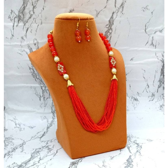 Red Beaded Necklace – Adjustable Long Necklace Set W/ Earrings – Rajwada Jewelry – Gemstone Neck Piece – Multi Layer Kundan Necklace Indians | Save 33% - Rajasthan Living 6