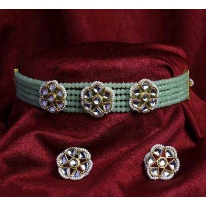 Kundan Beaded Layered Victorian Choker Necklace Set | Choker Necklace Earrings Set | Designer Indian Bollywood Bridal Jewelry | Wedding Gift | Save 33% - Rajasthan Living 8