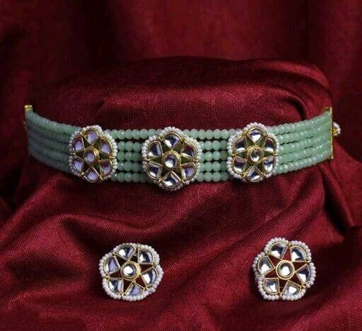 Kundan Beaded Layered Victorian Choker Necklace Set | Choker Necklace Earrings Set | Designer Indian Bollywood Bridal Jewelry | Wedding Gift | Save 33% - Rajasthan Living 13