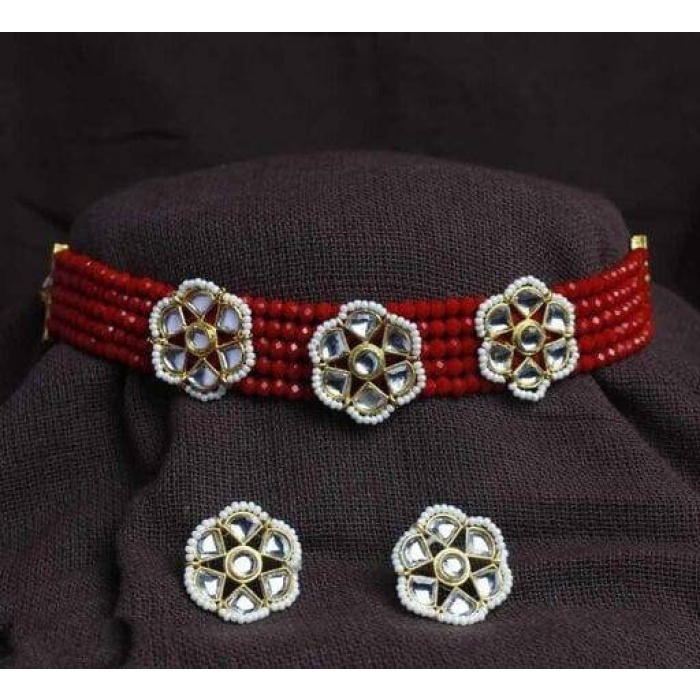 Kundan Beaded Layered Victorian Choker Necklace Set | Choker Necklace Earrings Set | Designer Indian Bollywood Bridal Jewelry | Wedding Gift | Save 33% - Rajasthan Living 5