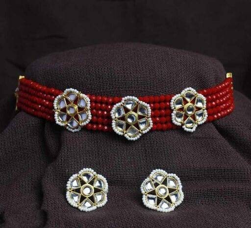Kundan Beaded Layered Victorian Choker Necklace Set | Choker Necklace Earrings Set | Designer Indian Bollywood Bridal Jewelry | Wedding Gift | Save 33% - Rajasthan Living 10