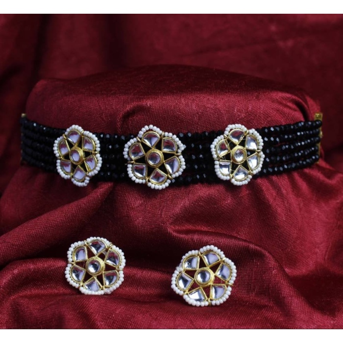 Kundan Beaded Layered Victorian Choker Necklace Set | Choker Necklace Earrings Set | Designer Indian Bollywood Bridal Jewelry | Wedding Gift | Save 33% - Rajasthan Living 9