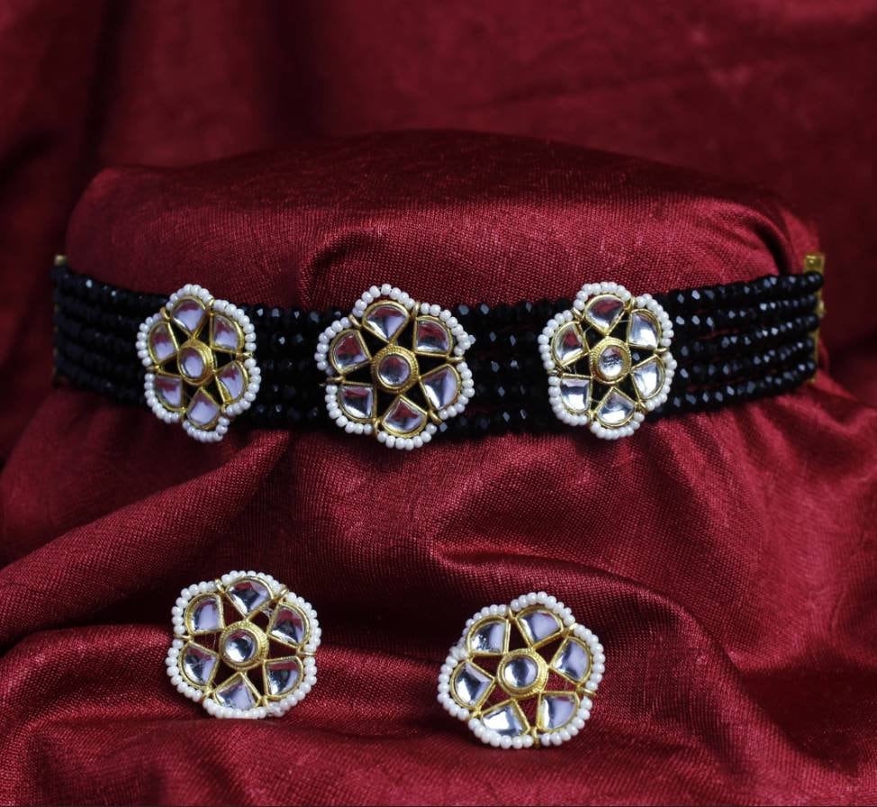 Kundan Beaded Layered Victorian Choker Necklace Set | Choker Necklace Earrings Set | Designer Indian Bollywood Bridal Jewelry | Wedding Gift | Save 33% - Rajasthan Living 14