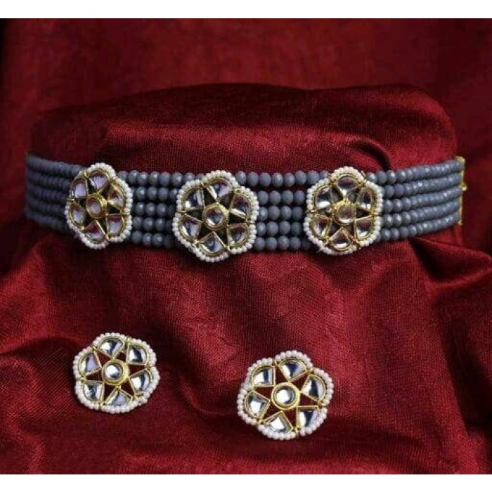 Kundan Beaded Layered Victorian Choker Necklace Set | Choker Necklace Earrings Set | Designer Indian Bollywood Bridal Jewelry | Wedding Gift | Save 33% - Rajasthan Living 7