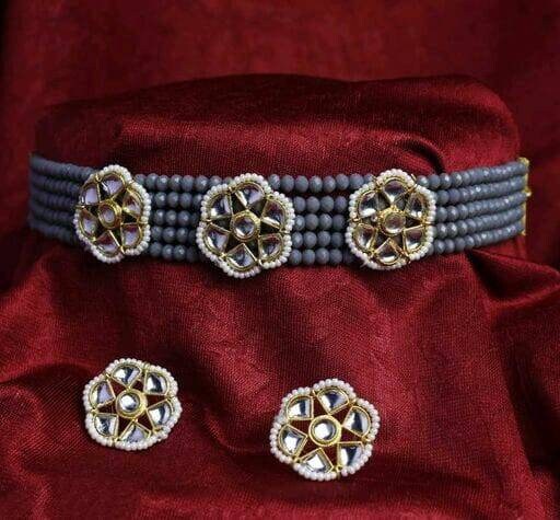 Kundan Beaded Layered Victorian Choker Necklace Set | Choker Necklace Earrings Set | Designer Indian Bollywood Bridal Jewelry | Wedding Gift | Save 33% - Rajasthan Living 12