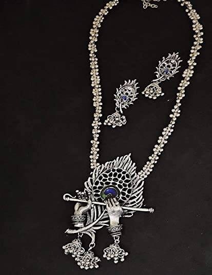 Women’s Trendia Traditional Silver Plated Krishna Flute Design Necklace With Earrings Set | Save 33% - Rajasthan Living 9