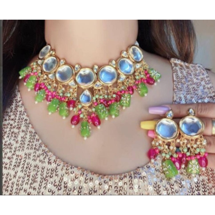 Kundan Meenakari Necklace Set Polki Jaipur Kundan Bridal Wedding Indian Jewelry Set Choker Dulhan Jewelry Earrings Women Girls Gifts | Save 33% - Rajasthan Living 8