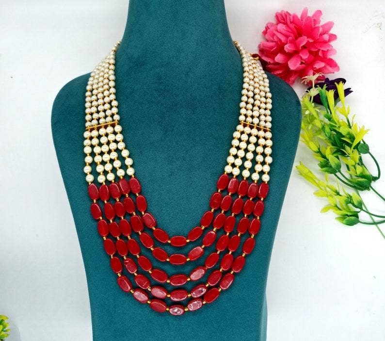 Maroon Resin Beaded Necklace – Adjustable Long Necklace – Bollywood Rajwada Pearl Jewelry -gemstone Neck Piece – Multi Layer Beaded Necklace | Save 33% - Rajasthan Living 10
