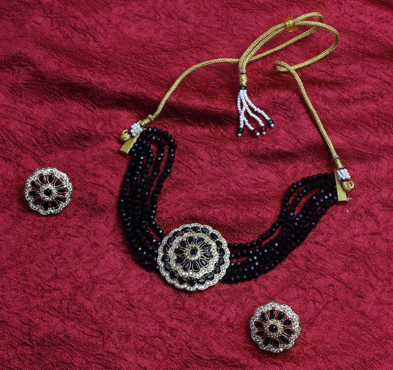 Indian Jewelry,kundan Choker Necklace,wedding Jewelry,indian Choker,indian Kundan Necklace Set,american Diamond Black Choker With Earrings | Save 33% - Rajasthan Living 9