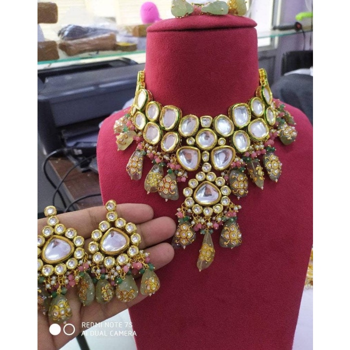 Sabyasachi Inspired Designer Kundan Set, Green Kundan Choker, Kundan Bridal Choker Set, Customizable Kundan Bridal Sets, Royal Kundan Sets | Save 33% - Rajasthan Living 5