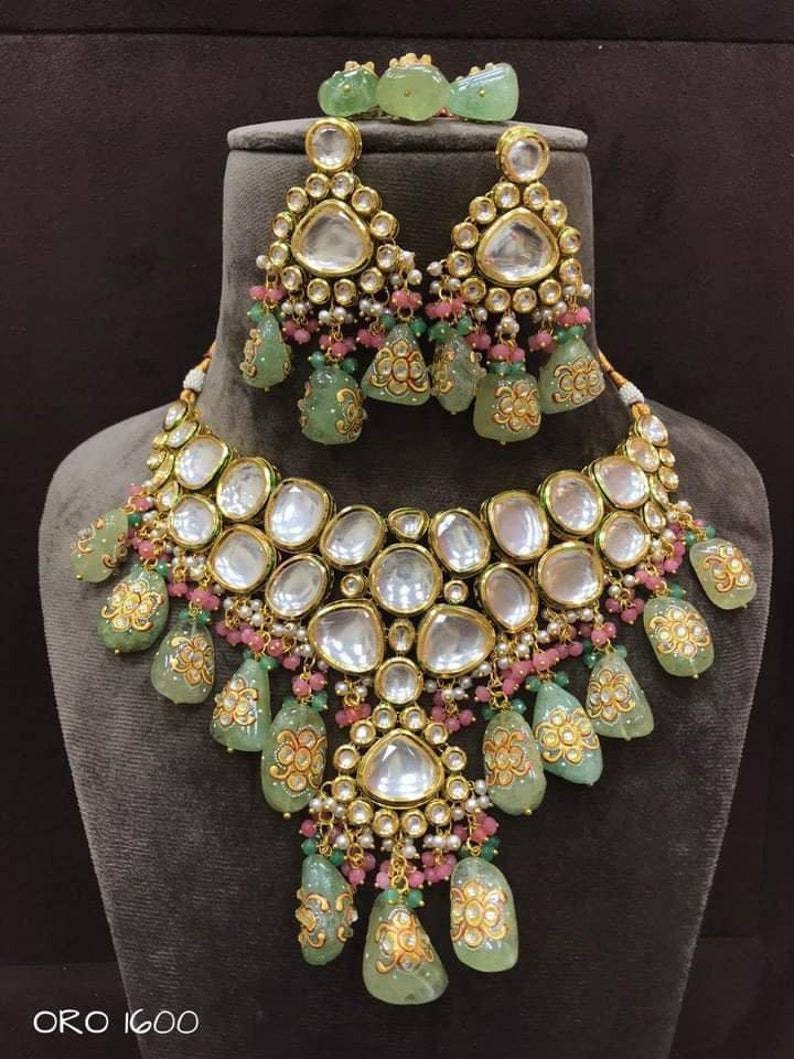 Sabyasachi Inspired Designer Kundan Set, Green Kundan Choker, Kundan Bridal Choker Set, Customizable Kundan Bridal Sets, Royal Kundan Sets | Save 33% - Rajasthan Living 12