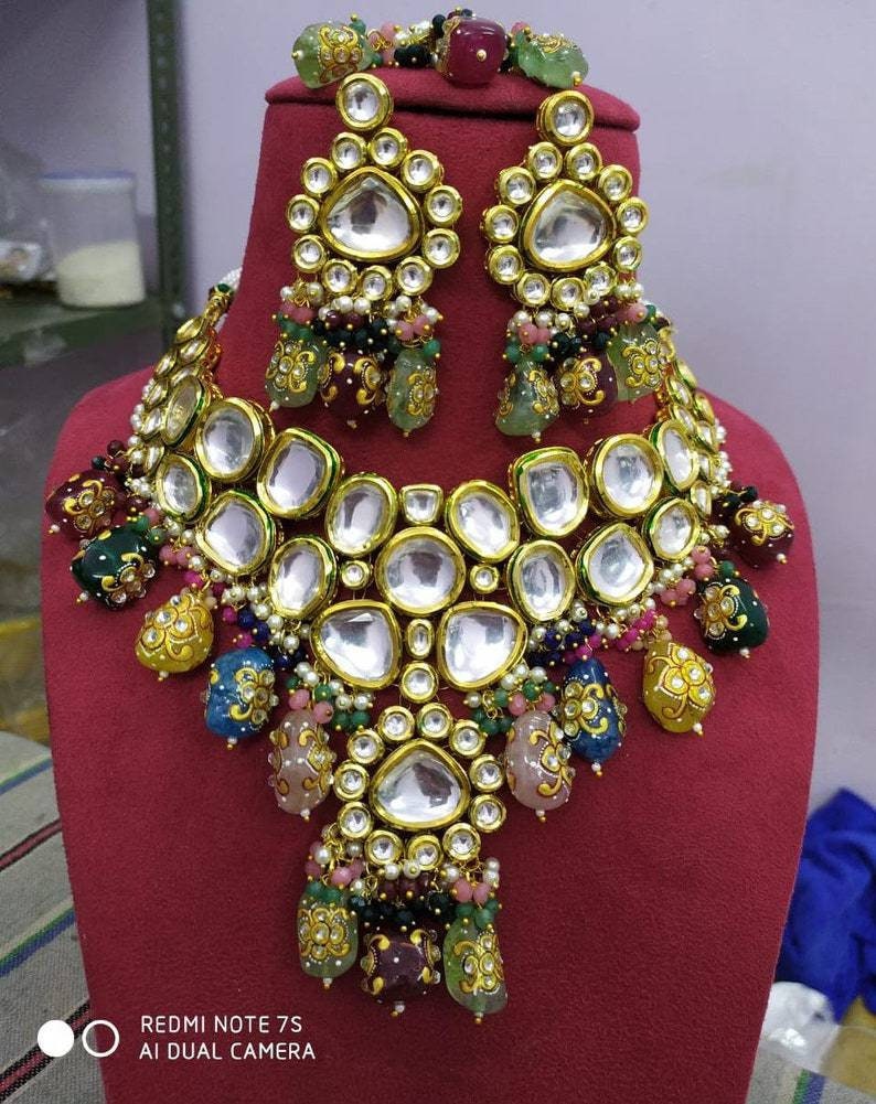 Sabyasachi Inspired Designer Kundan Set, Green Kundan Choker, Kundan Bridal Choker Set, Customizable Kundan Bridal Sets, Royal Kundan Sets | Save 33% - Rajasthan Living 11