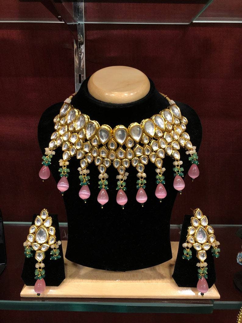 Ac Kundan Bridal Choker Set With Semi Precious Stones & Meena Work| Kundan Choker Set | Customisable Choker Set| Gold Plated| Dulhan Set | Save 33% - Rajasthan Living 14