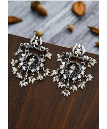 Indian Traditional Oxidized Bollywood Jewelry Maa Durga Top Earrings Chain Jhumka With Ganesh Ji Design Very Cool Casul Earrings in Wedding | Save 33% - Rajasthan Living 3