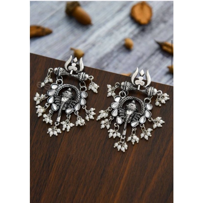 Indian Traditional Oxidized Bollywood Jewelry Maa Durga Top Earrings Chain Jhumka With Ganesh Ji Design Very Cool Casul Earrings in Wedding | Save 33% - Rajasthan Living 6