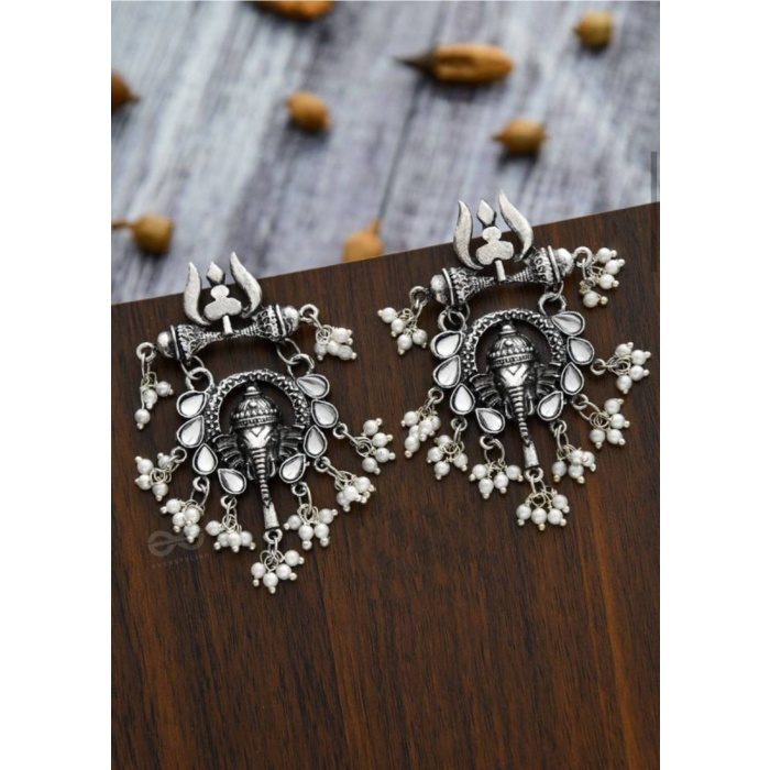 Indian Traditional Oxidized Bollywood Jewelry Maa Durga Top Earrings Chain Jhumka With Ganesh Ji Design Very Cool Casul Earrings in Wedding | Save 33% - Rajasthan Living 8