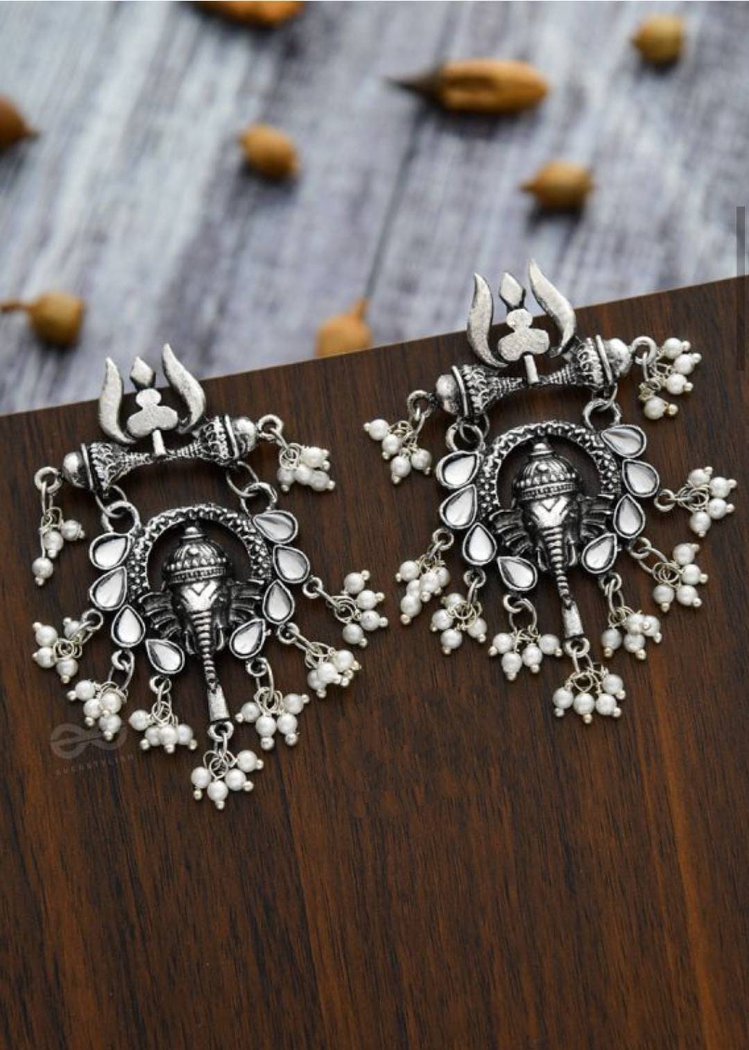 Indian Traditional Oxidized Bollywood Jewelry Maa Durga Top Earrings Chain Jhumka With Ganesh Ji Design Very Cool Casul Earrings in Wedding | Save 33% - Rajasthan Living 12