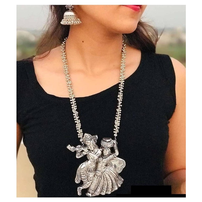 Oxidised Silver Radha Krishna Long Necklace by Sparkling Jewellery/ Indian Jewellery, Fashion Jewellery, Diwali Gift, Love Necklace | Save 33% - Rajasthan Living 7