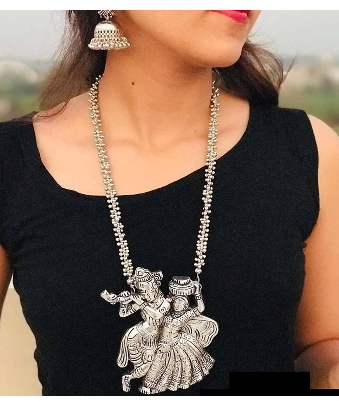 Oxidised Silver Radha Krishna Long Necklace by Sparkling Jewellery/ Indian Jewellery, Fashion Jewellery, Diwali Gift, Love Necklace | Save 33% - Rajasthan Living 13