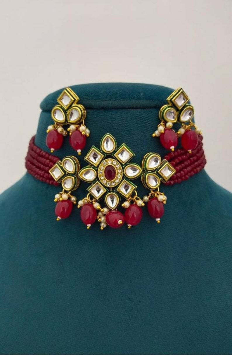 Kundan Choker Necklace, Indian Choker Necklace Set for Women, Beads Necklaces for Women,bridesmaids Necklace Set, Kundan Wedding Jewellery | Save 33% - Rajasthan Living 19