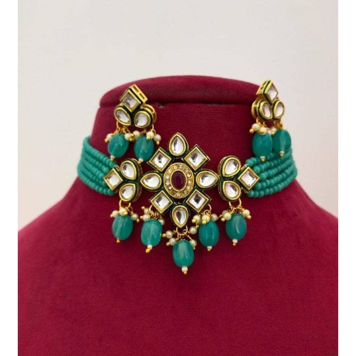 Kundan Choker Necklace, Indian Choker Necklace Set for Women, Beads Necklaces for Women,bridesmaids Necklace Set, Kundan Wedding Jewellery | Save 33% - Rajasthan Living 11