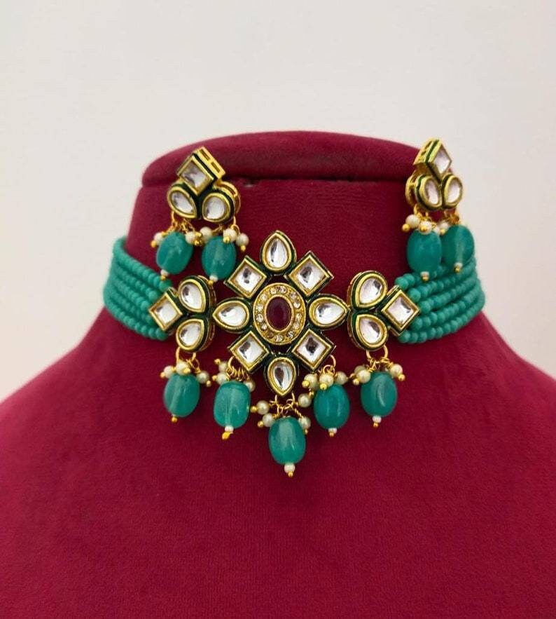 Kundan Choker Necklace, Indian Choker Necklace Set for Women, Beads Necklaces for Women,bridesmaids Necklace Set, Kundan Wedding Jewellery | Save 33% - Rajasthan Living 20