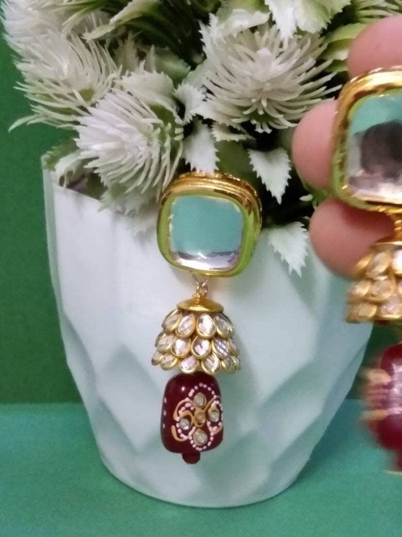 Kundan Earrings Jewelry Set, Designer Minakari Beads Earrings, South Indian Earrings, Punjabi Earrings, Pakistani Set, Bridesmaid Earrings | Save 33% - Rajasthan Living 14