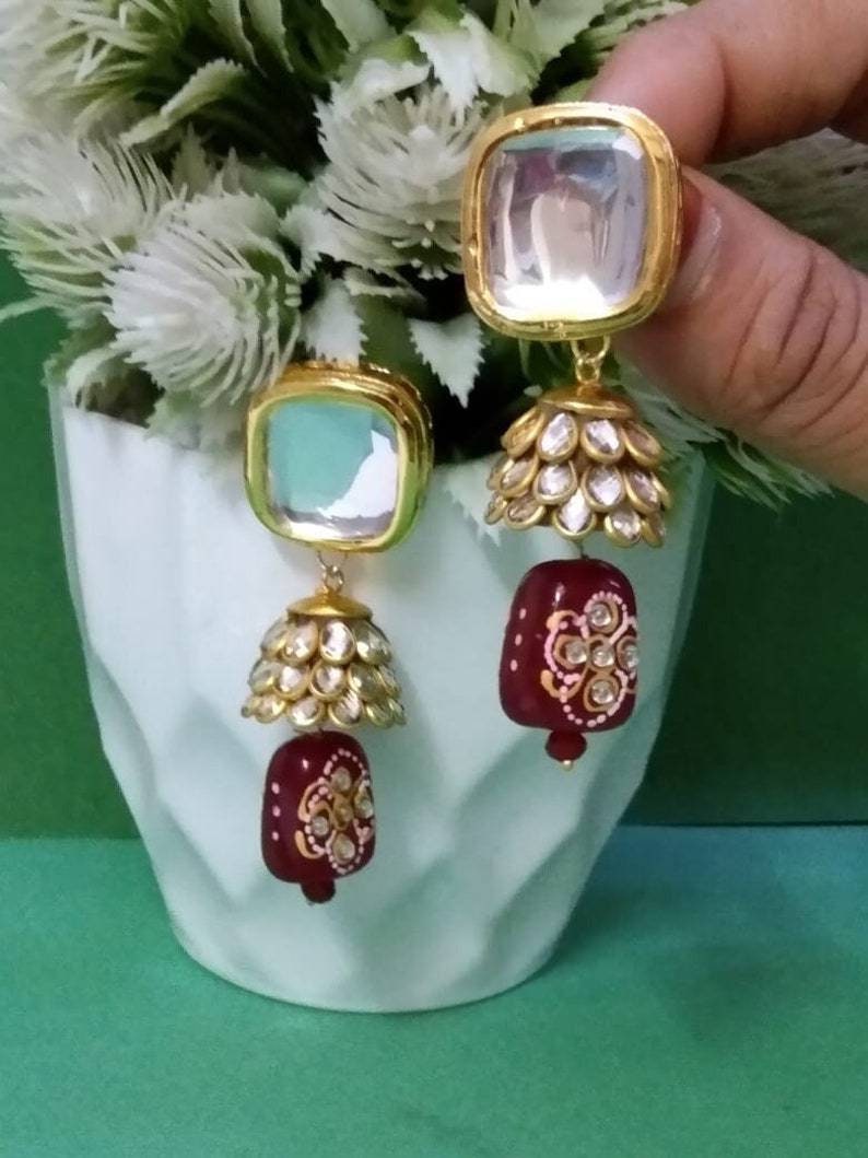 Kundan Earrings Jewelry Set, Designer Minakari Beads Earrings, South Indian Earrings, Punjabi Earrings, Pakistani Set, Bridesmaid Earrings | Save 33% - Rajasthan Living 11