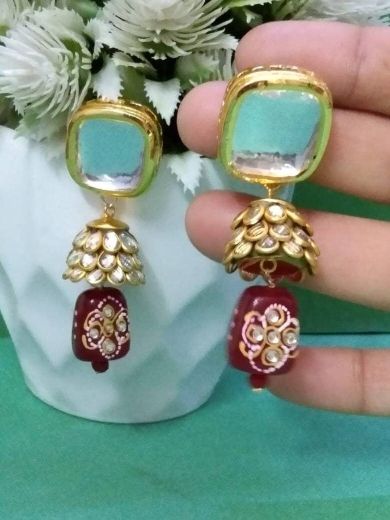 Kundan Earrings Jewelry Set, Designer Minakari Beads Earrings, South Indian Earrings, Punjabi Earrings, Pakistani Set, Bridesmaid Earrings | Save 33% - Rajasthan Living 12