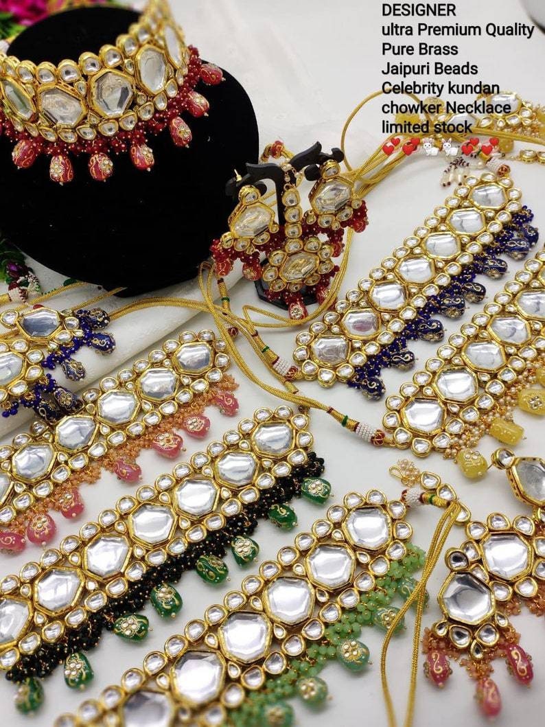 Royal Tanjore Kundan Choker Set, Pastel Kundan Choker, Pink Kundan Choker, Blue Kundan Choker, Green Kundan Choker, Simple Kundan Jewelry | Save 33% - Rajasthan Living 14