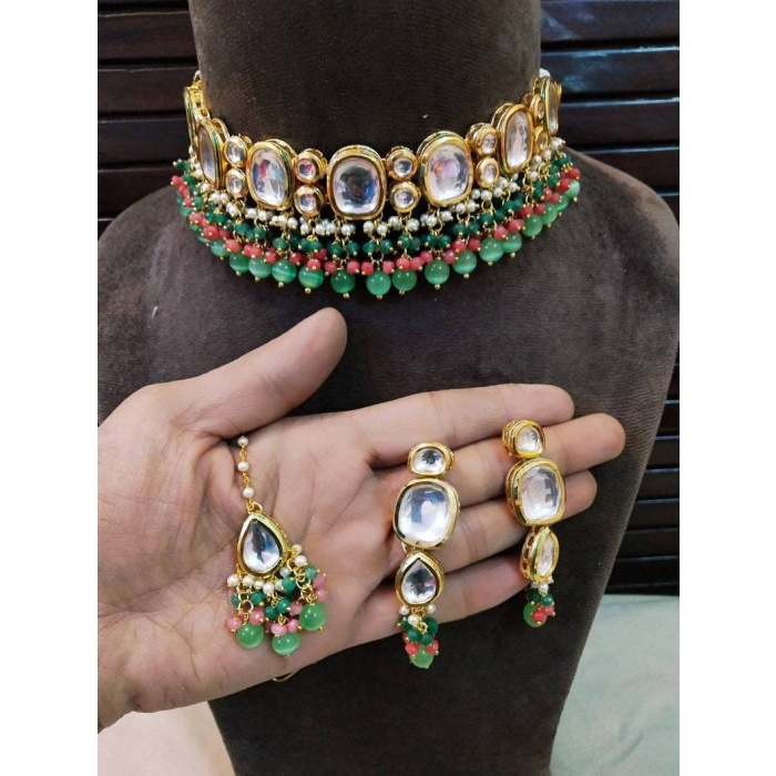 New Royal Kundan Choker Set, Pastel Kundan Choker, Green Kundan Choker, Blue Kundan Choker, Orange Kundan Choker, Simple Kundan Jewelry | Save 33% - Rajasthan Living 5