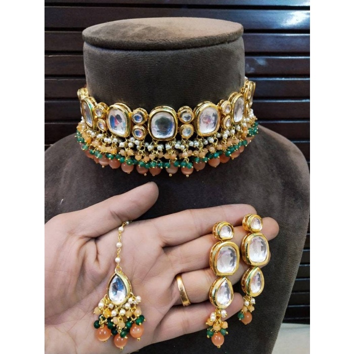 New Royal Kundan Choker Set, Pastel Kundan Choker, Green Kundan Choker, Blue Kundan Choker, Orange Kundan Choker, Simple Kundan Jewelry | Save 33% - Rajasthan Living 7