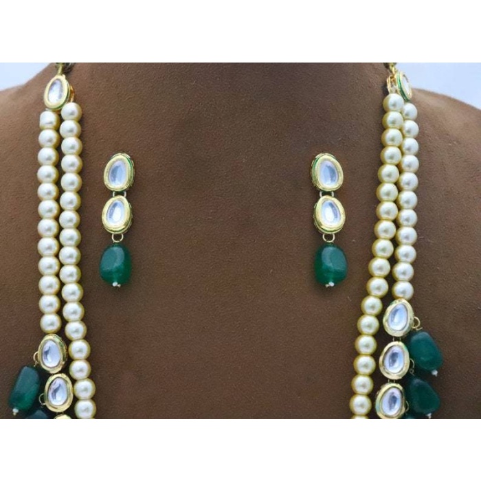 Indian Kundan Necklace Earrings Jewelry Bollywood Green Emerald Beads Jewellery, Bridal Wedding Fashion Pakistani Handmade Kundan Jewelry Us | Save 33% - Rajasthan Living 6