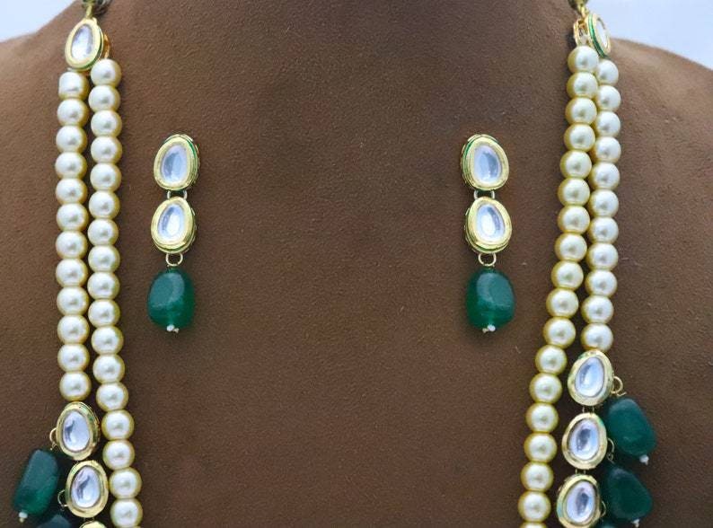 Indian Kundan Necklace Earrings Jewelry Bollywood Green Emerald Beads Jewellery, Bridal Wedding Fashion Pakistani Handmade Kundan Jewelry Us | Save 33% - Rajasthan Living 12