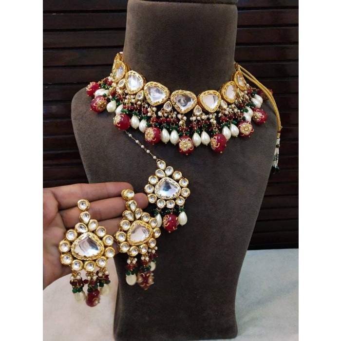 Beautiful Jadau Kundan Wedding Choker Necklace Set , Minakari- Kundan Necklace/ Jewelry With Drop Earrings Mangtika Necklace, Indian Choker | Save 33% - Rajasthan Living 9