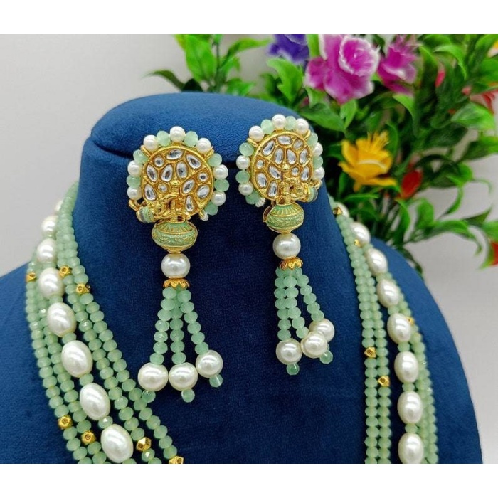 Aqua Green Enameled Necklace-jodha Akbar Faceted Aqua Beaded Necklace-rani Haar -bridesmaid Pearl Necklace Set -lord Krishna Kundan Necklace | Save 33% - Rajasthan Living 6
