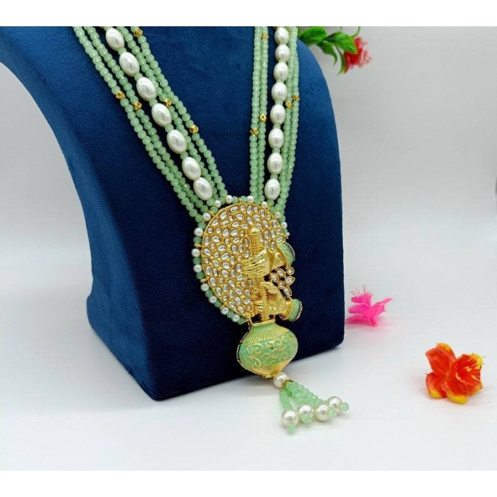 Aqua Green Enameled Necklace-jodha Akbar Faceted Aqua Beaded Necklace-rani Haar -bridesmaid Pearl Necklace Set -lord Krishna Kundan Necklace | Save 33% - Rajasthan Living 7