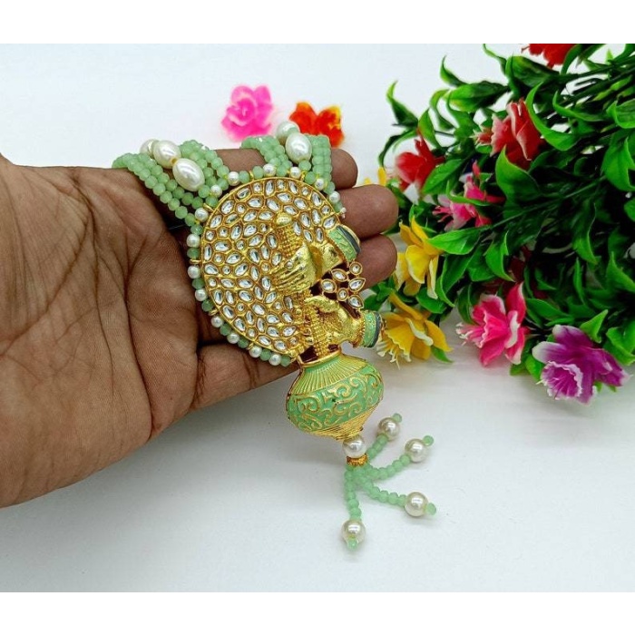Aqua Green Enameled Necklace-jodha Akbar Faceted Aqua Beaded Necklace-rani Haar -bridesmaid Pearl Necklace Set -lord Krishna Kundan Necklace | Save 33% - Rajasthan Living 8