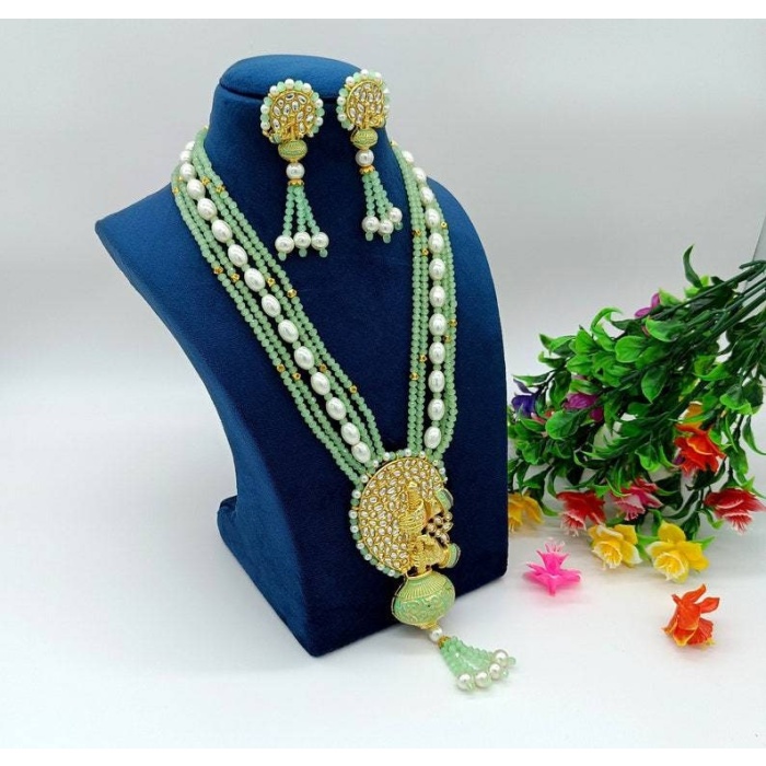 Aqua Green Enameled Necklace-jodha Akbar Faceted Aqua Beaded Necklace-rani Haar -bridesmaid Pearl Necklace Set -lord Krishna Kundan Necklace | Save 33% - Rajasthan Living 11