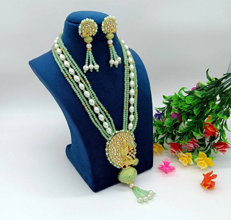 Aqua Green Enameled Necklace-jodha Akbar Faceted Aqua Beaded Necklace-rani Haar -bridesmaid Pearl Necklace Set -lord Krishna Kundan Necklace | Save 33% - Rajasthan Living 20