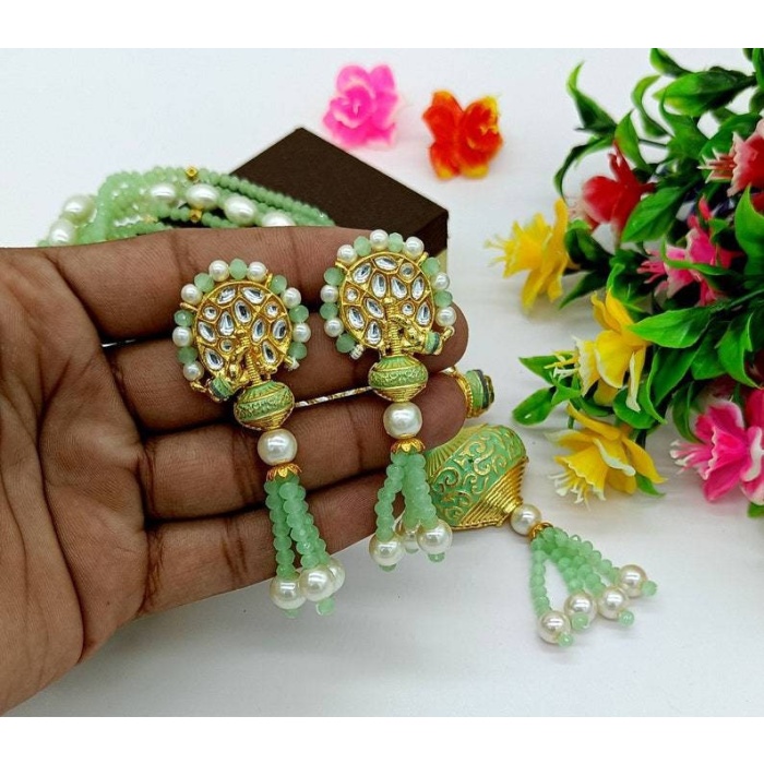 Aqua Green Enameled Necklace-jodha Akbar Faceted Aqua Beaded Necklace-rani Haar -bridesmaid Pearl Necklace Set -lord Krishna Kundan Necklace | Save 33% - Rajasthan Living 12