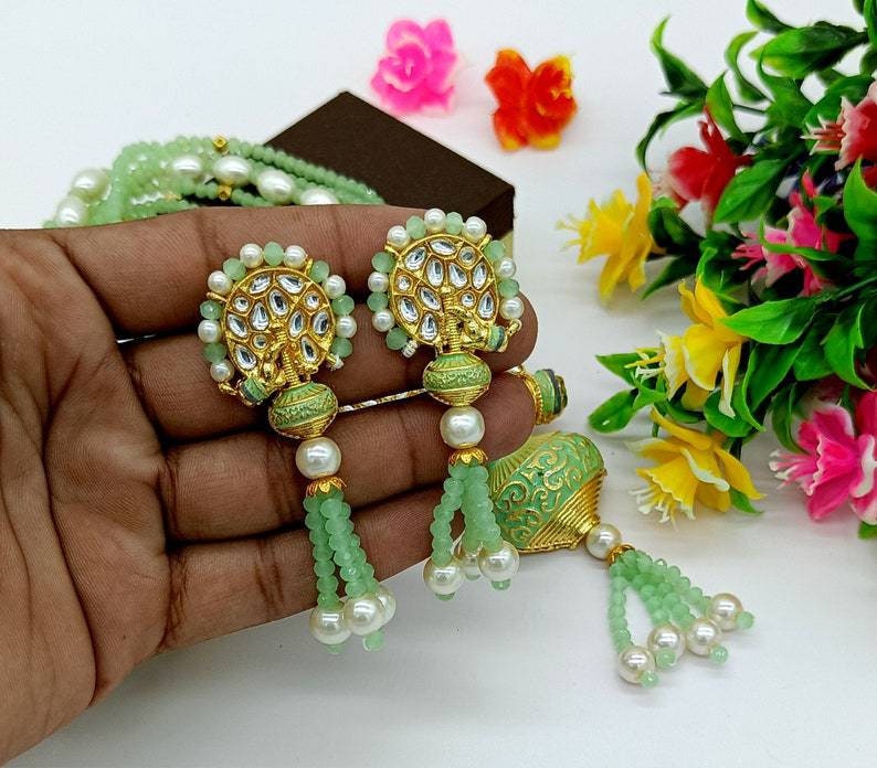 Aqua Green Enameled Necklace-jodha Akbar Faceted Aqua Beaded Necklace-rani Haar -bridesmaid Pearl Necklace Set -lord Krishna Kundan Necklace | Save 33% - Rajasthan Living 21