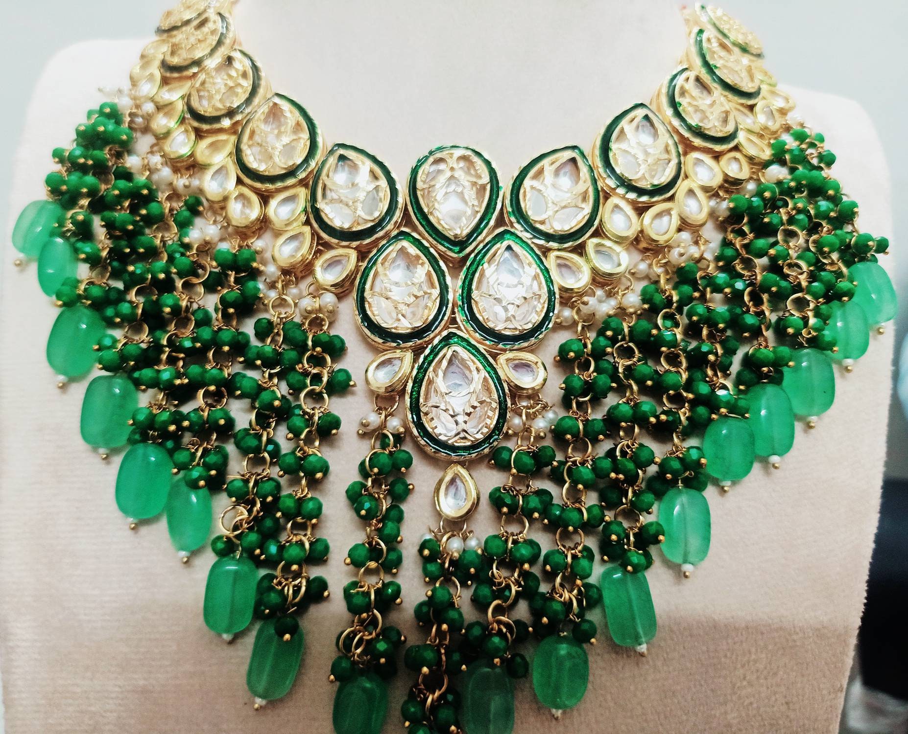 Kundan Necklace Set,green Choker Set,indian Jewellery, Bollywood Style Choker Set, Partywear Kundan, Meena Necklace for Women,girls Gift | Save 33% - Rajasthan Living 14