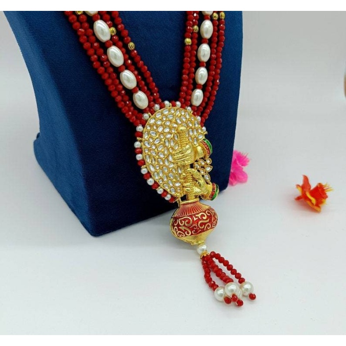 Meenakari Red Necklace -jodha Akbar Faceted Coral Red Beaded Necklace-rani Haar -bridesmaid Pearl Necklace Set -lord Krishna Kundan Necklace | Save 33% - Rajasthan Living 6